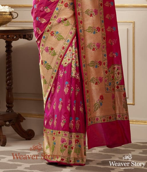 Handwoven_Rani_Pink_with_Meenakari,_Konia,_Real_Zari_Saree_WeaverStory_04