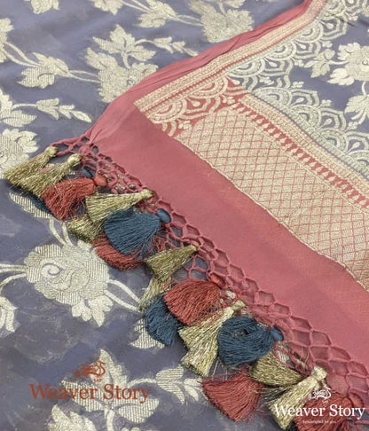 Handwoven_Grey_Banarasi_Georgette_Dupatta_with_Pink_Border_WeaverStory_04