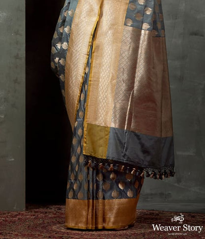 Handwoven_Grey_Cutwork_Booti_Saree_with_Yellow_Selvedge_WeaverStory_04