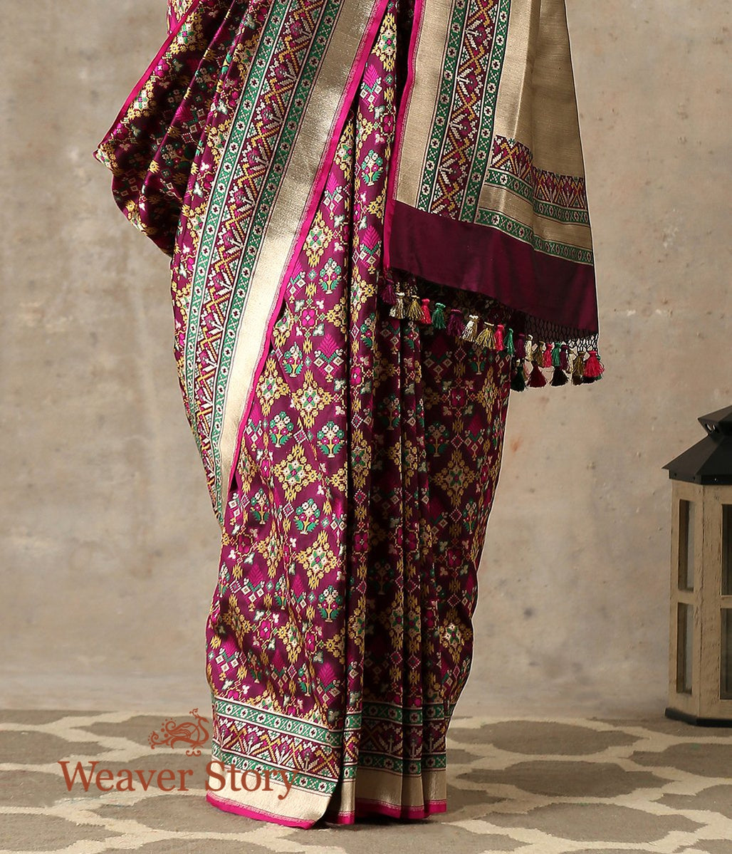 Handwoven_Wine_Meenakari_Patola_Saree_WeaverStory_04