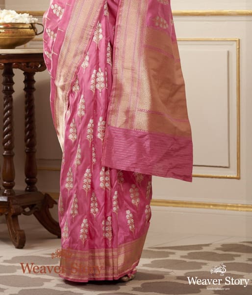 Handwoven_Rose_Pink_Katan_Silk_Banarasi_with_SOna_Rupa_Zari_Boota_WeaverStory_04