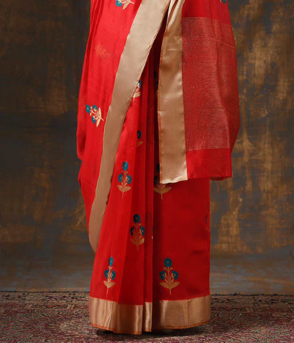 Handloom_Red_Chanderi_Silk_Saree_with_Floral_Motifs_and_Heavy_Gold_Zari_Border_WeaverStory_04