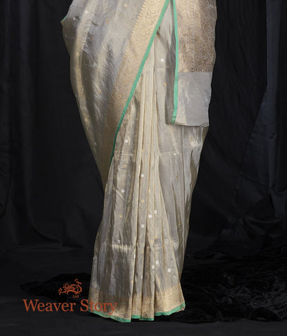 Handwoven_Grey_Silk_Tissue_Saree_with_Small_Dots_WeaverStory_04
