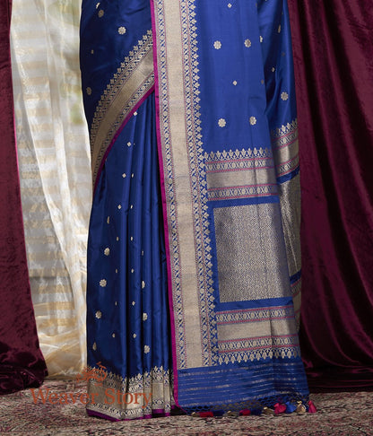 Handwoven_Blue_Floral_Booti_Saree_with_Purple_Brocade_Blouse_WeaverStory_04