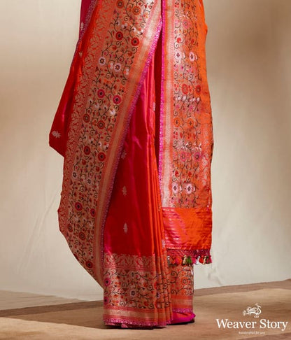 Pink_Orange_Chautera_Border_With_Gold_Silver_Trishul_Booti_WeaverStory_04