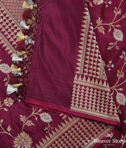 Handwoven_Wine_Banarasi_Cutwork_Jangla_Dupatta_WeaverStory_04