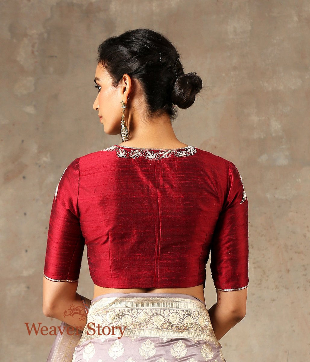 Maroon_Angrakha_Style_Blouse_in_Raw_Silk_with_Embroidery_WeaverStory_04