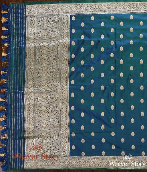 Handwoven_Peacock_Blue_Kadhwa_Booti_Dupatta_WeaverStory_04