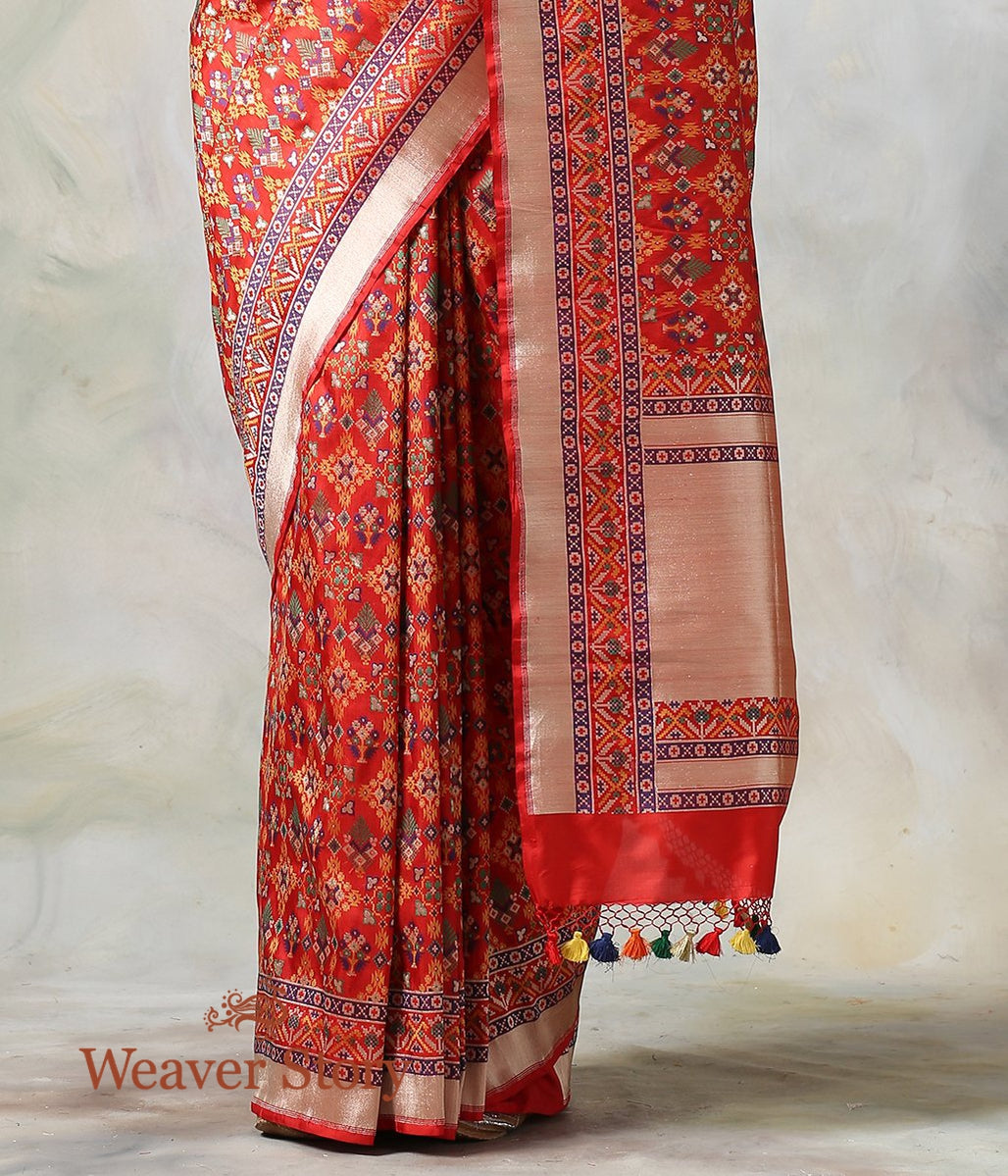 Handwoven_Red_Meenakari_Patola_Saree_with_a_Hint_of_Blue_WeaverStory_04