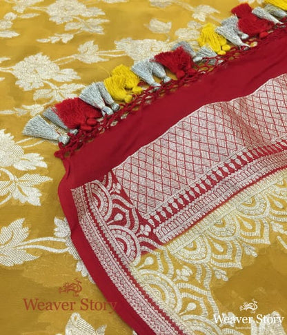 Handwoven_Banarasi_Georgette_Dupatta_in_Mustard_with_Red_Borders_WeaverStory_04