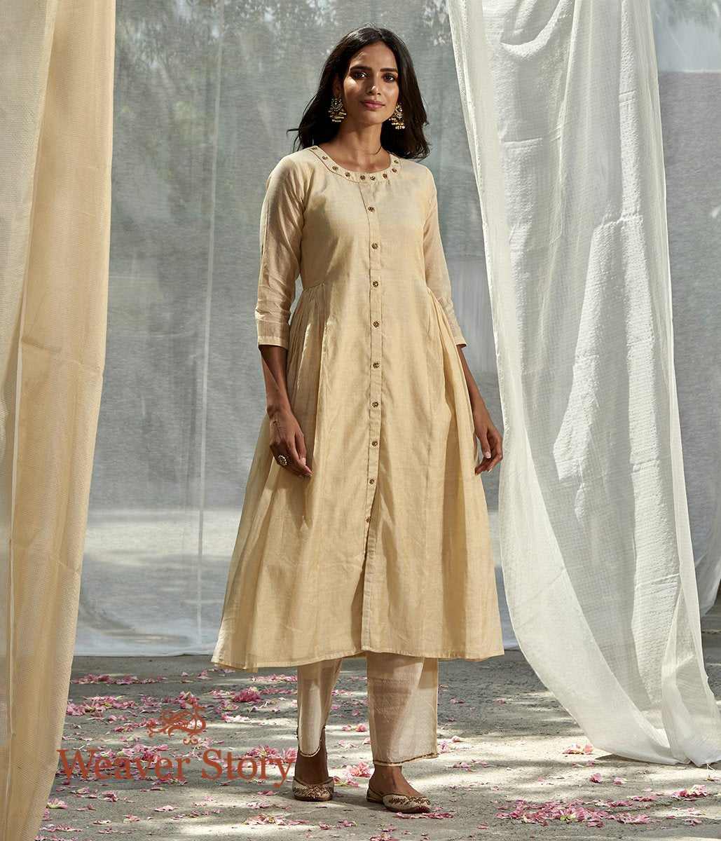Handwoven_Offwhite_Chanderi_Tissue_Tunic_with_Pleated_Panel_WeaverStory_03