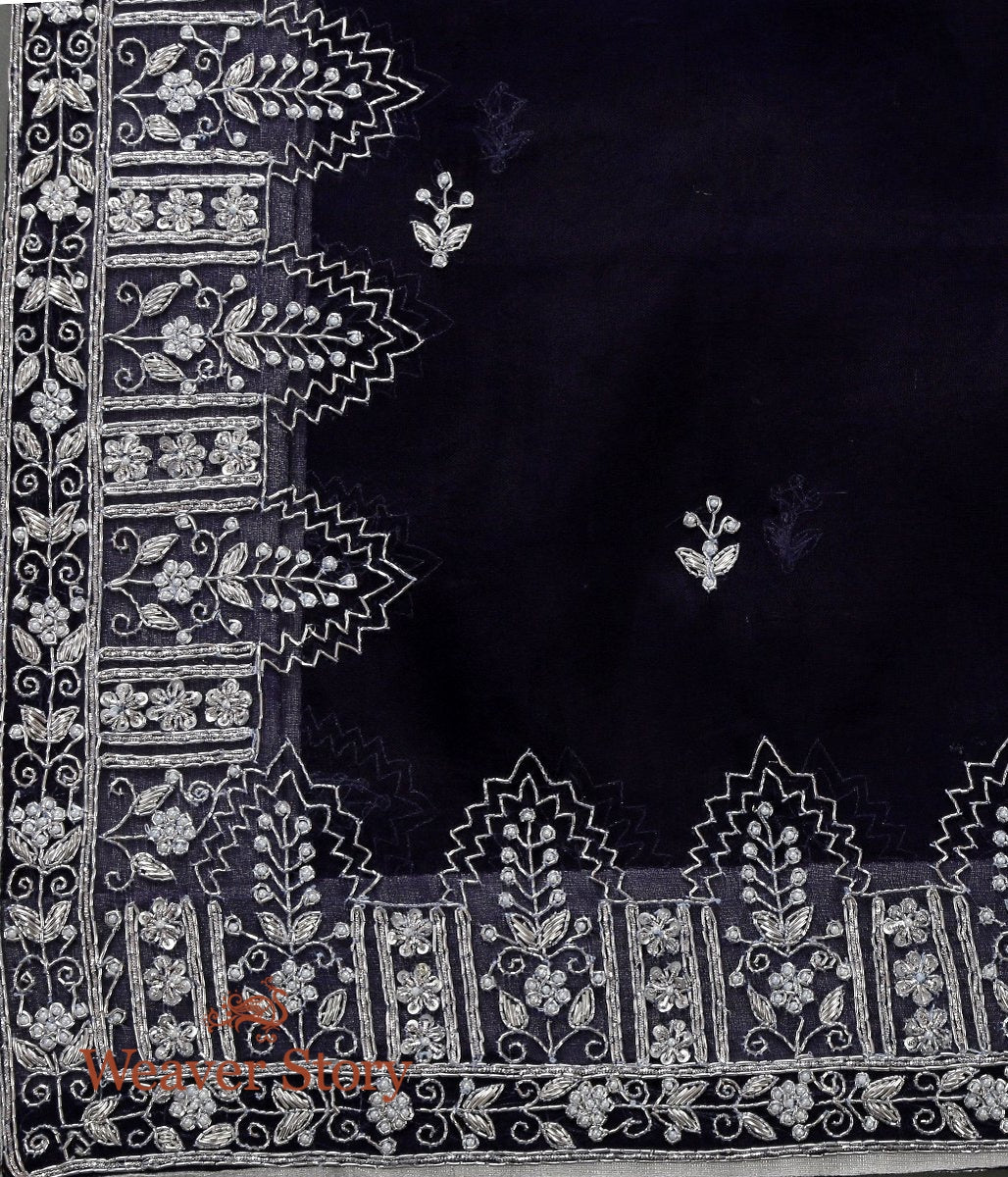 Blue_Zardozi_Work_Organza_Dupatta_with_Silver_Embroidery_Temple_Border_WeaverStory_04
