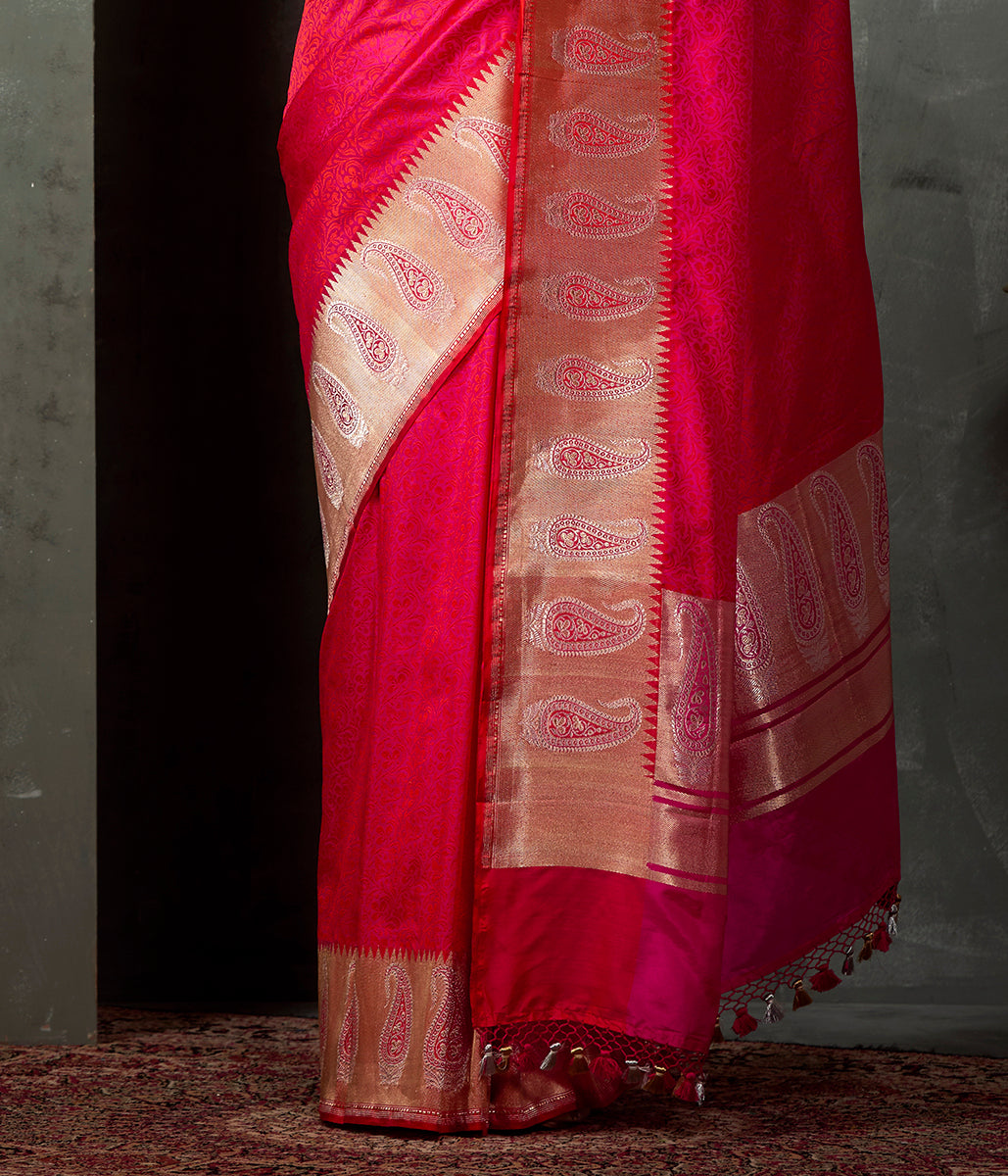 Hot_Pink_Self_Weave_Tanchoi_Saree_with_Gold_and_Silver_Zari_Paisleys_on_the_Border_WeaverStory_04