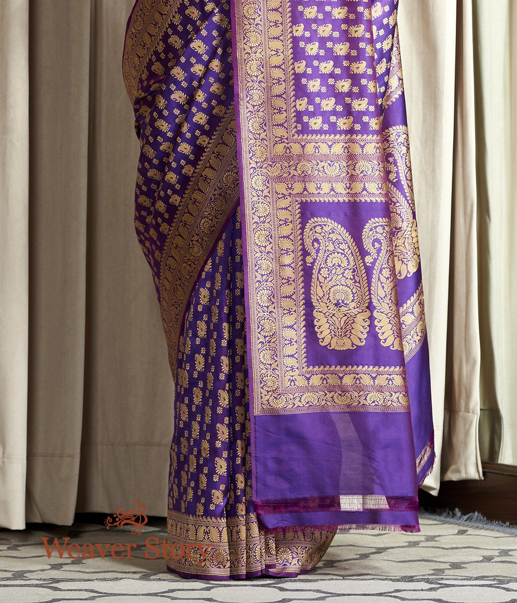 Handwoven_Purple_Baluchari_Kairi_Booti_Ghani_Saree_WeaverStory_04