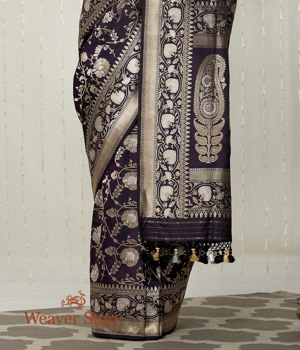 Handloom_Dark_Purple_Banarasi_Jangla_Saree_with_Floral_Jaal_WeaverStory_04