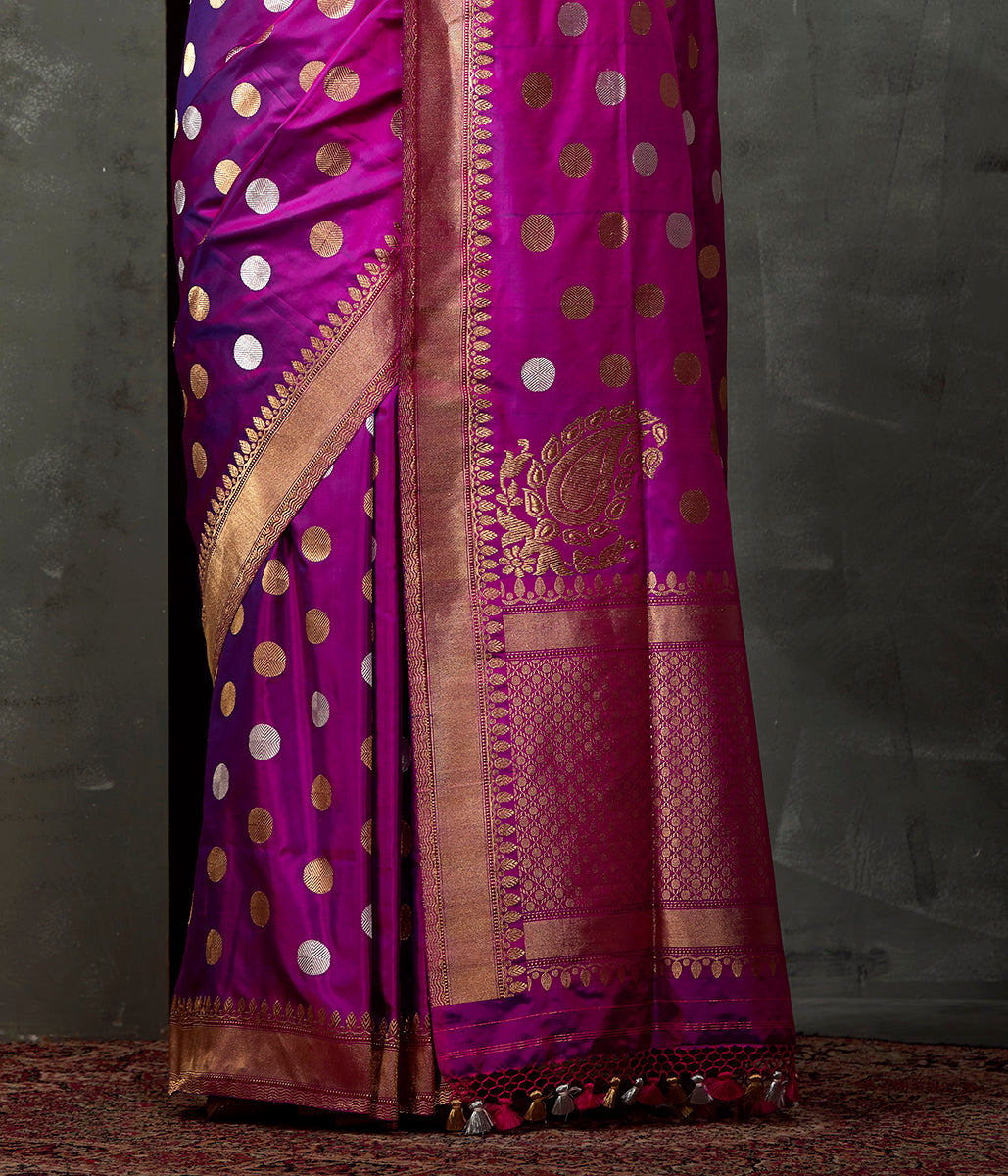 Handwoven_Purple_Pink_Saree_with_Gold_and_Silver_Polka_Booti_WeaverStory_04