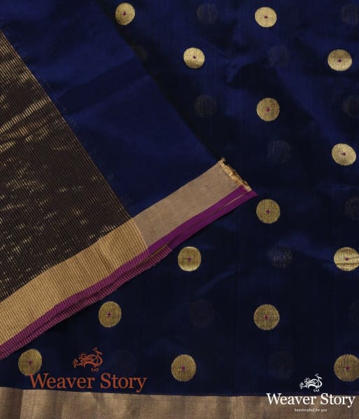 Handwoven_Blue_Chanderi_Silk_Dupatta_with_Asharfi_Booti_Blue_WeaverStory_04