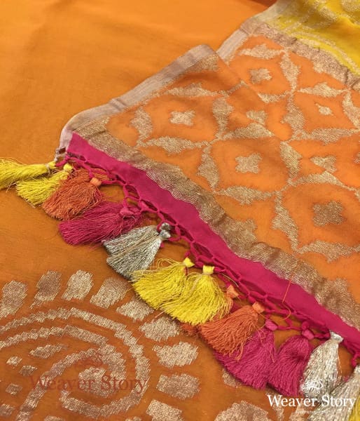 Handwoven_Ombre_Dye_Orange_and_Yellow_Banarasi_Georgette_Dupatta_WeaverStory_04