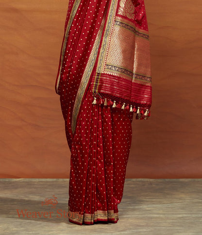 Handwoven_Red_Booti_Saree_with_Konia_and_Heavy_Blouse_WeaverStory_04