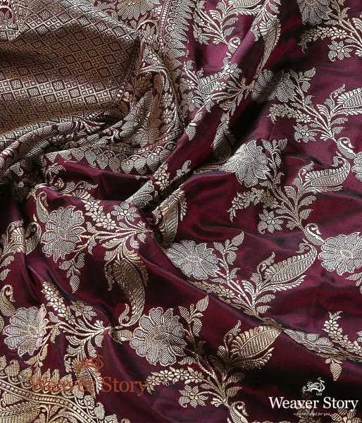 Handwoven_Wine_Kadhwa_Jangla_Dupatta_with_Silver_Meenakari_WeaverStory_04