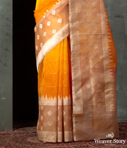 Handloom_Yellow_Ektara_Organza_Saree_with_Beige_Kadhwa_Booti_Border_WeaverStory_04