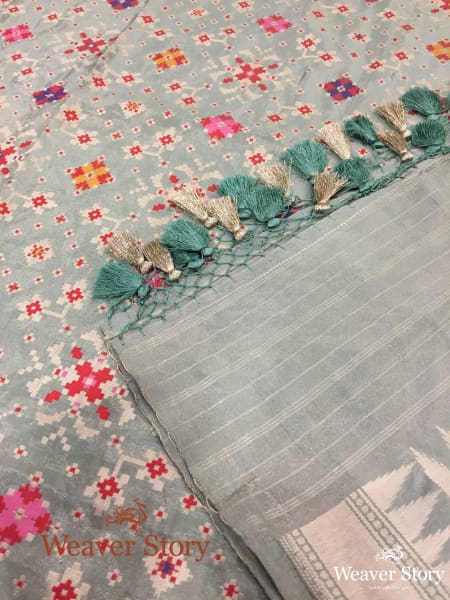 Handwoven_Powder_Blue_Silk_Tissue_Meenakari_Patola_Dupatta_WeaverStory_02