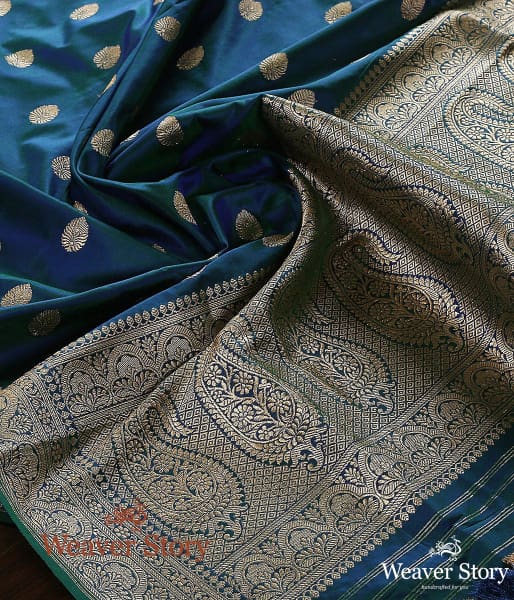 Handwoven_Peacock_Blue_Kadhwa_Booti_Dupatta_WeaverStory_05