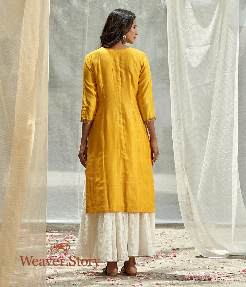 Handwoven_Yellow_Chanderi_Kurta_and_Skirt_with_Mirror_Work_Dupatta_WeaverStory_04