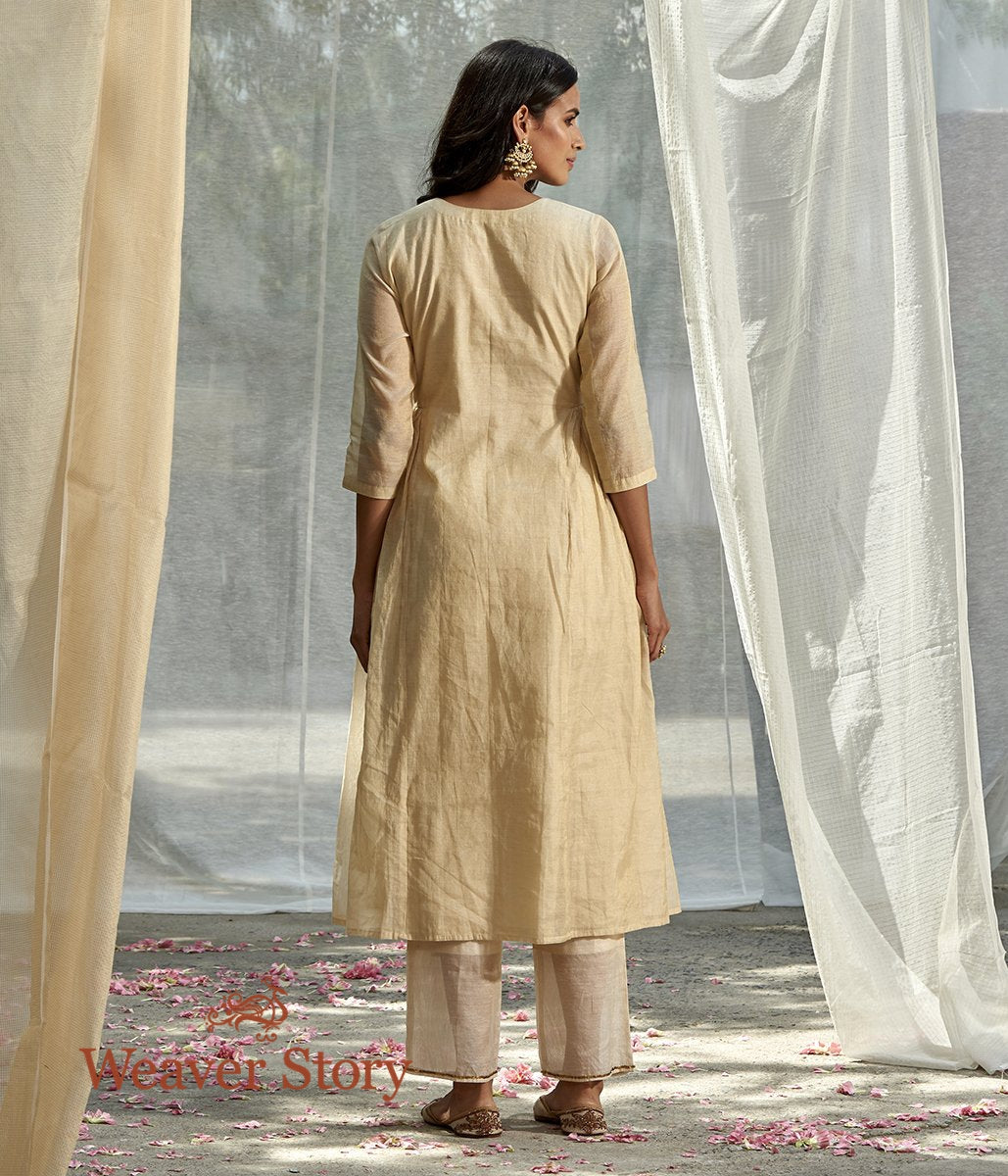 Handwoven_Offwhite_Chanderi_Tissue_Tunic_with_Pleated_Panel_WeaverStory_04