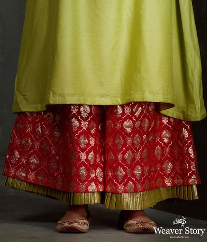 Hand_front_boota_embroidered_munga_silk_suit_in_green_color_with_brocade_palazzo_WeaverStory_05