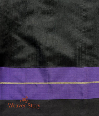 Handloom_Black_Chanderi_Saree_With_Purple_and_Gold_Leaf_Motif_WeaverStory_05