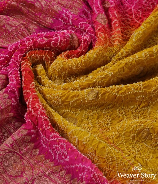 Handwoven_Yellow_Pink_Ombre_Dye_Kadhwa_Bandhej_Dupatta_WeaverStory_05