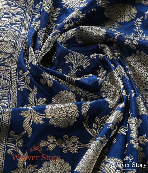 Handwoven_Blue_Kadhwa_Banarasi_Jangla_Dupatta_WeaverStory_05