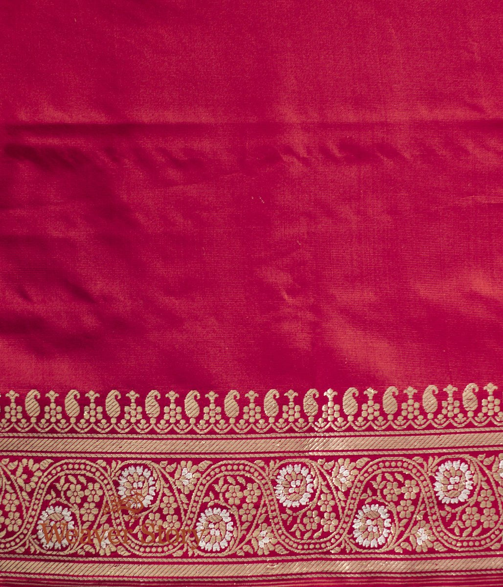 Handwoven_Red_Plain_Saree_with_Gold_and_Silver_Meenakri_Border_WeaverStory_05