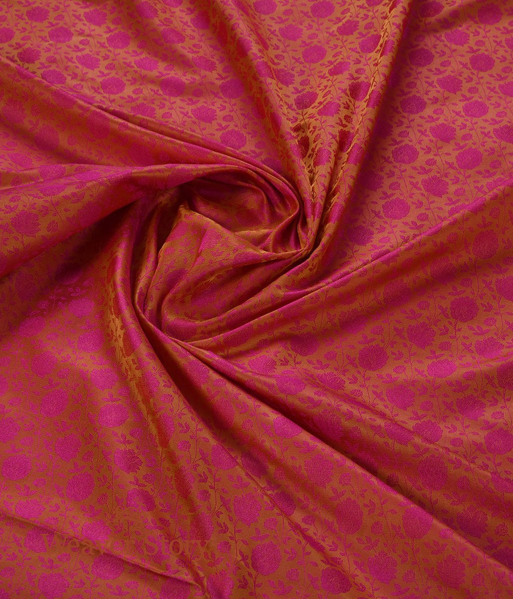 Handloom_Mustrad_and_Pink_Floral_Tanchoi_Fabric_WeaverStory_05