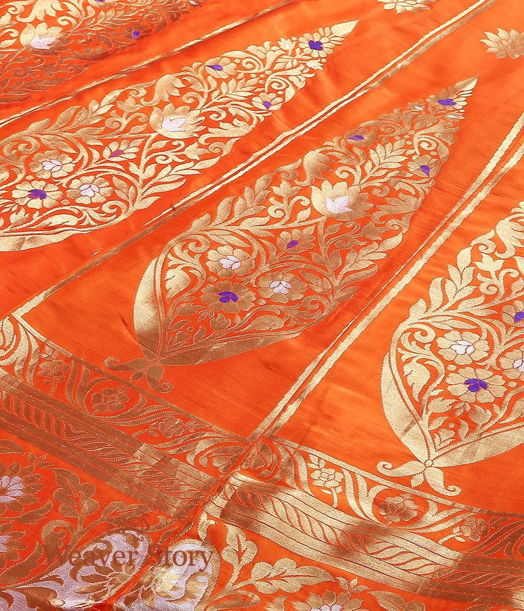 Handloom_Orange_Pure_Katan_Silk_Cutwork_Banarasi_Lehenga_WeaverStory_05