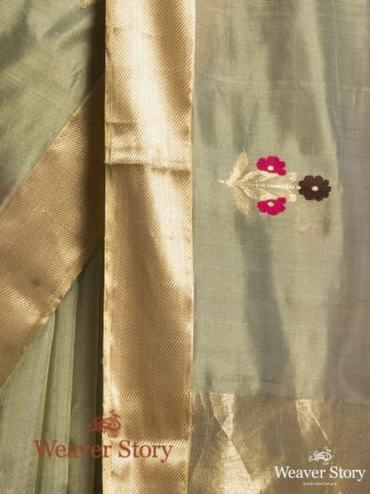 Handwoven_Olive_Green_Chanderi_Silk_Saree_with_Floral_Motifs_WeaverStory_05