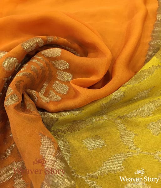 Handwoven_Ombre_Dye_Orange_and_Yellow_Banarasi_Georgette_Dupatta_WeaverStory_05