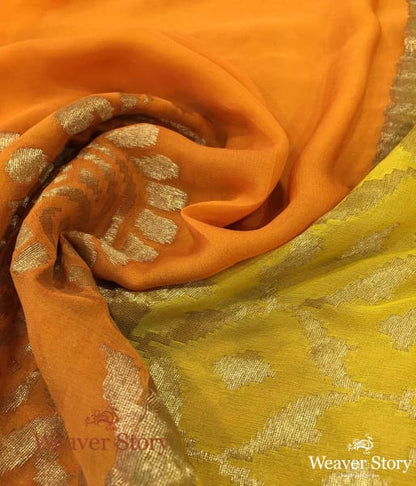 Handwoven_Ombre_Dye_Orange_and_Yellow_Banarasi_Georgette_Dupatta_WeaverStory_05