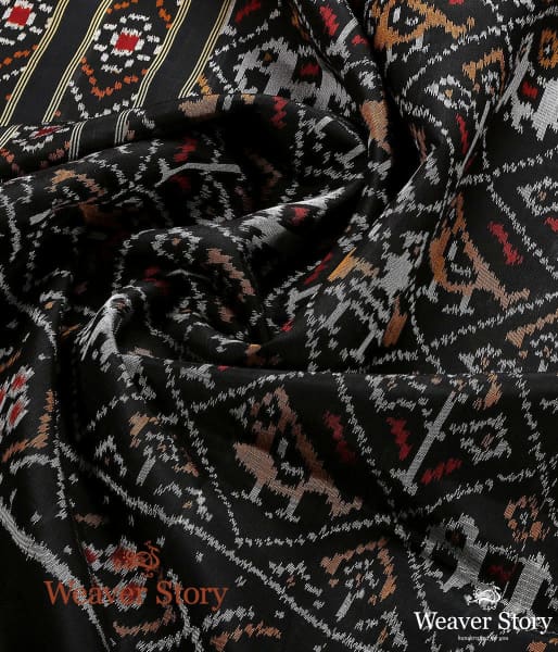 Handwoven_Rajkot_Patola_Silk_Dupatta_in_Black_with_Elephant_Motifs_WeaverStory_05