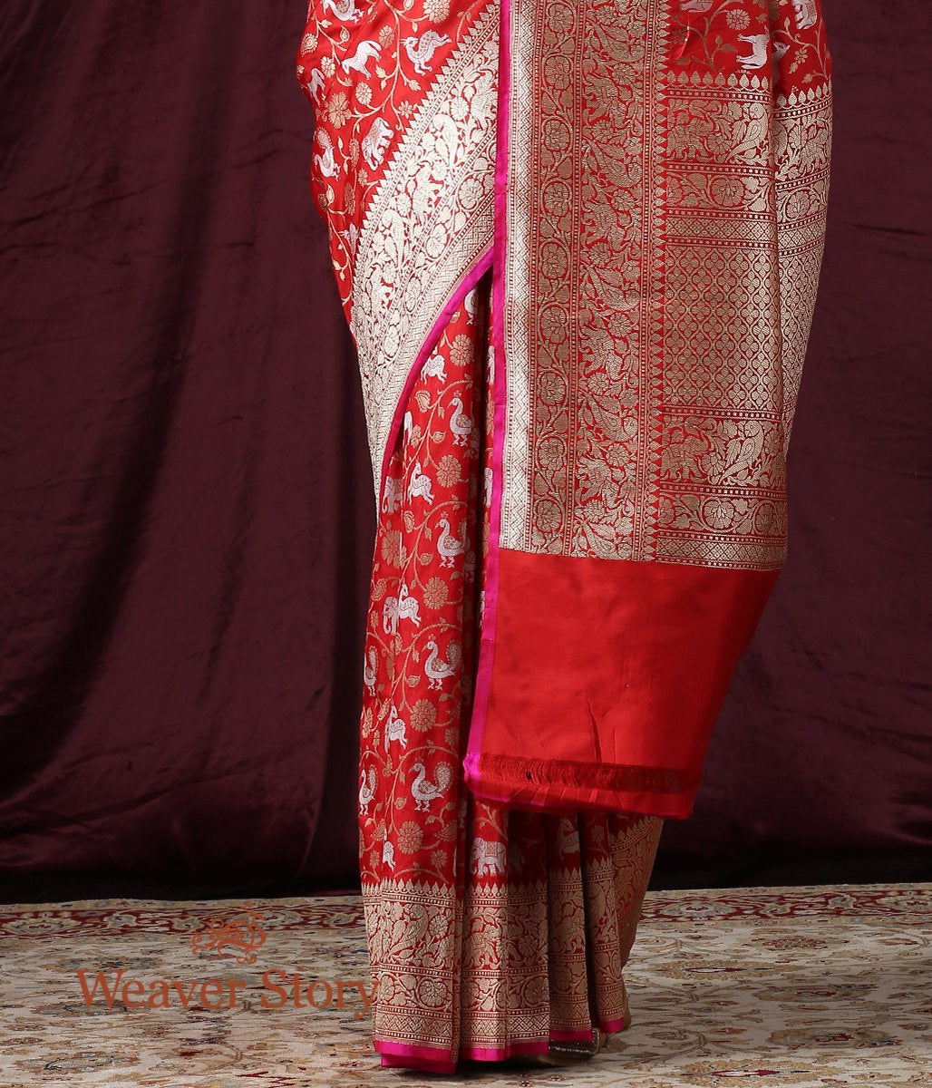 Handwoven_Red_Shikargah_Saree_with_Gold_and_Silver_Zari_WeaverStory_04