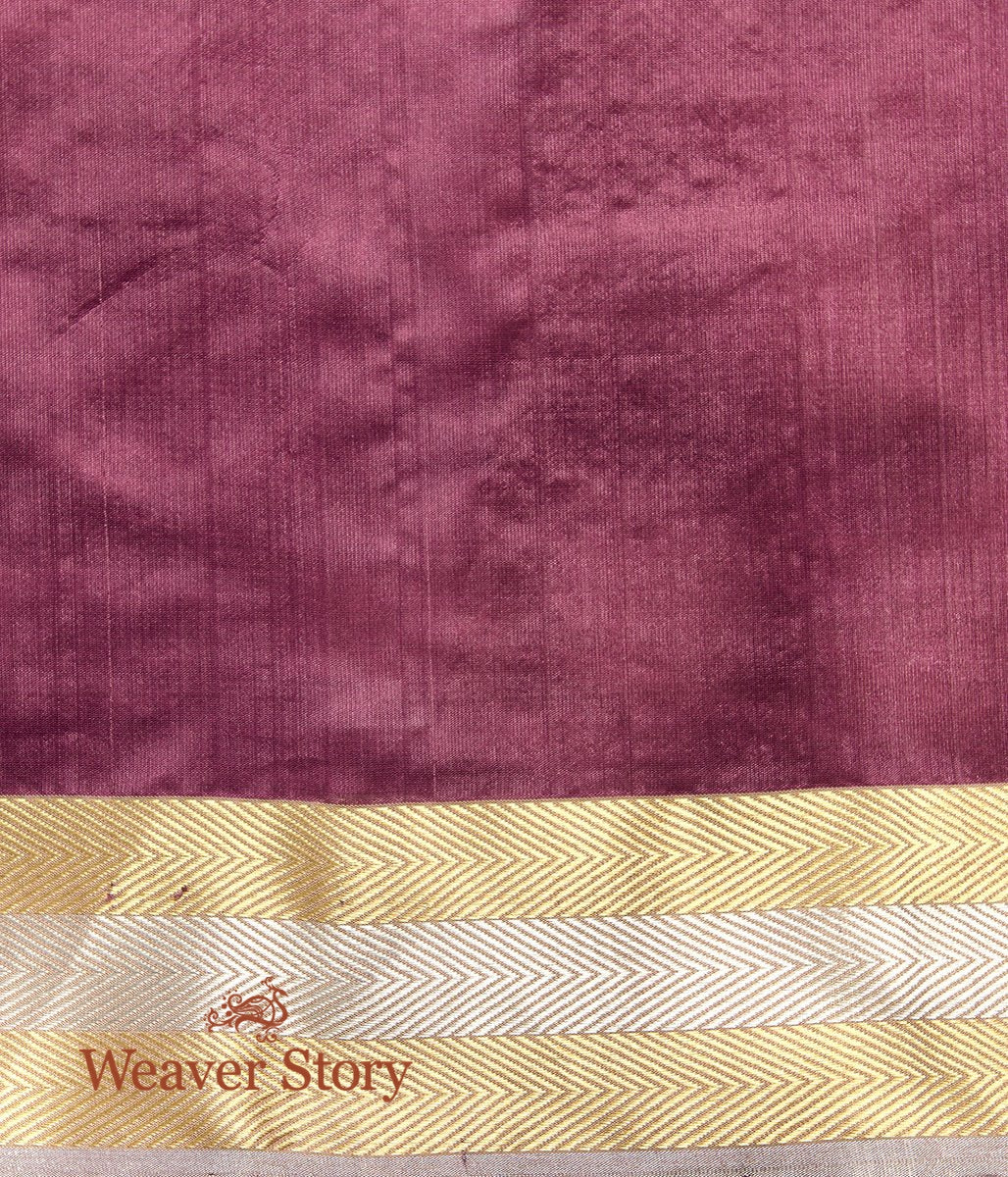 Handwoven_Wine_Floral_Boota_Saree_with_Gold_Silver_Chevron_Border_WeaverStory_05