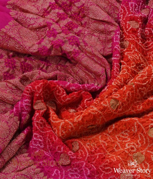 Handwoven_Pink_and_Orange_Ombre_Dyed_Bandhej_Dupatta_WeaverStory_05