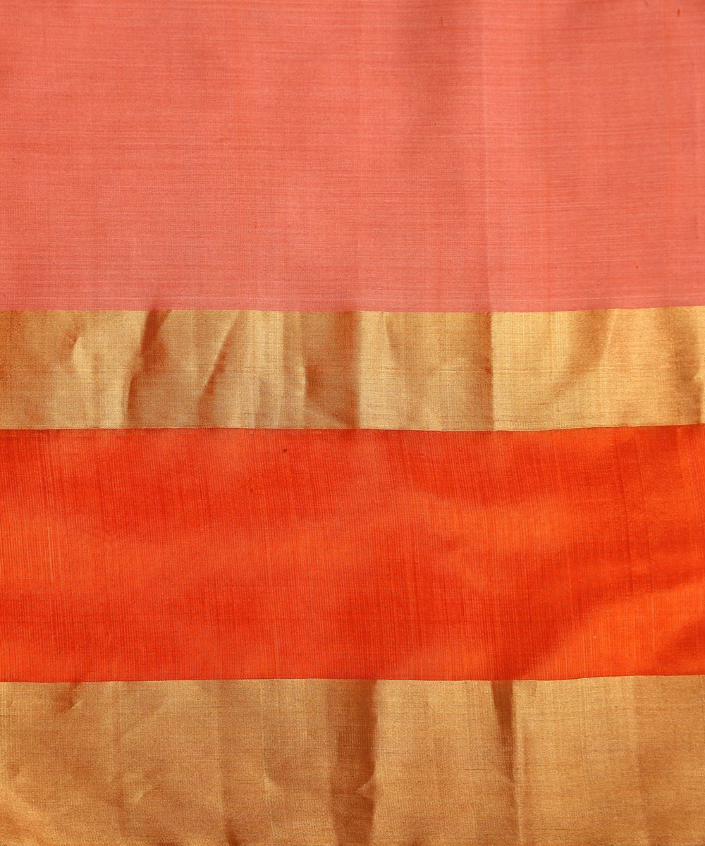 Handwoven Peach Mercerised Cotton Saree with Orange Border