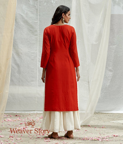 Handwoven_Red_Chanderi_Kurta_and_Skirt_with_Mirror_Work_Dupatta_WeaverStory_05