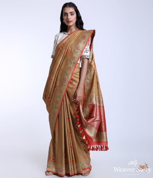 Handwoven_Tusser_Georgette_banarasi_saree_with_rangkaat_dye_WeaverStory_02