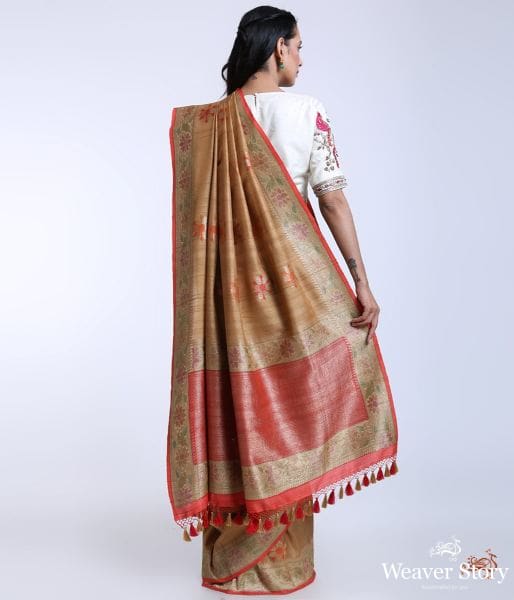 Handwoven_Tusser_Georgette_banarasi_saree_with_rangkaat_dye_WeaverStory_03