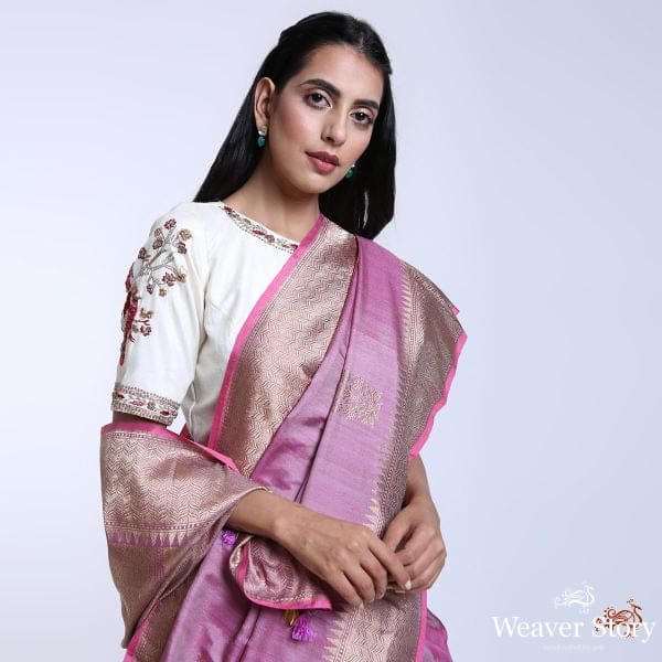 Handwoven_Banarasi_Tusser_saree_in_lavender_WeaverStory_01