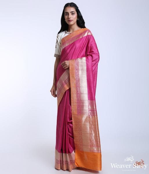 Handwoven_Banarasi_Tusser_saree_in_Pink_WeaverStory_02