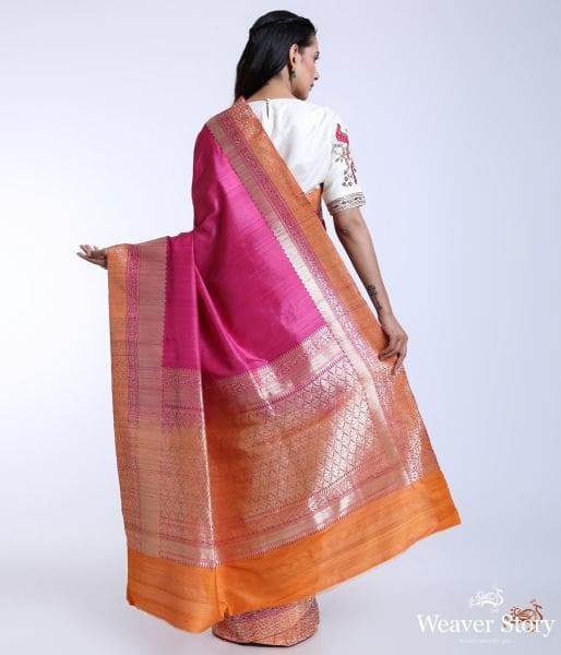 Handwoven_Banarasi_Tusser_saree_in_Pink_WeaverStory_03